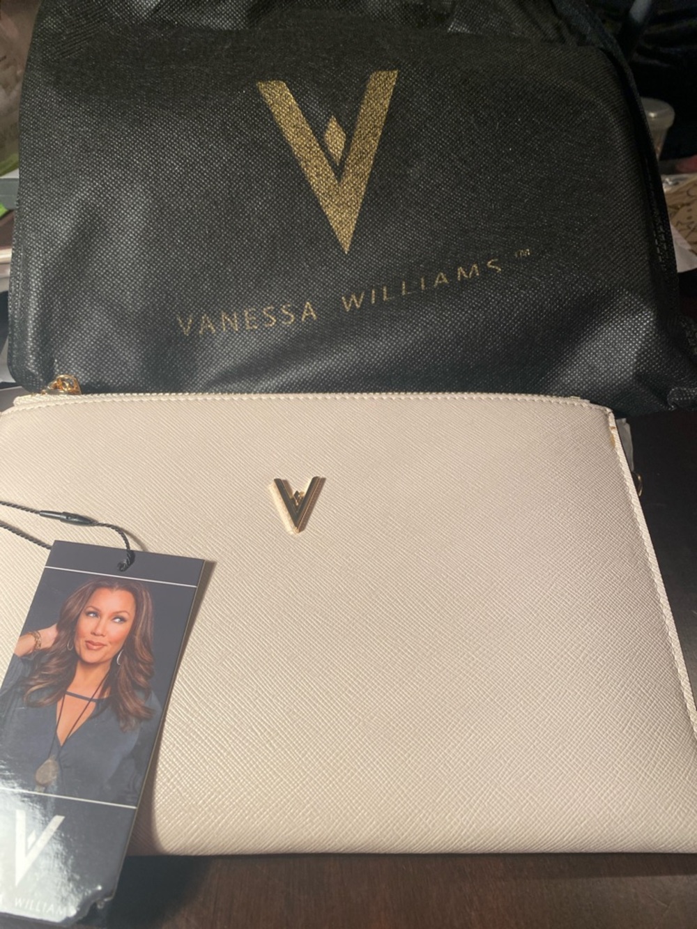 Vanessa Williams Cream Saffiano Zip Clutch